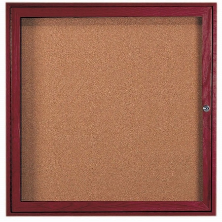 Aarco Enclosed Bulletin Board w/ Natural Pebble Grain Cork and Cherry Stained Red OakFrame, 36''Hx36''W CBC3636R