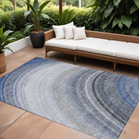 Homeroots 9' X 12' Denim Blue And Navy Blue Abstract Washable Indoor Outdoor Area Rug 577293