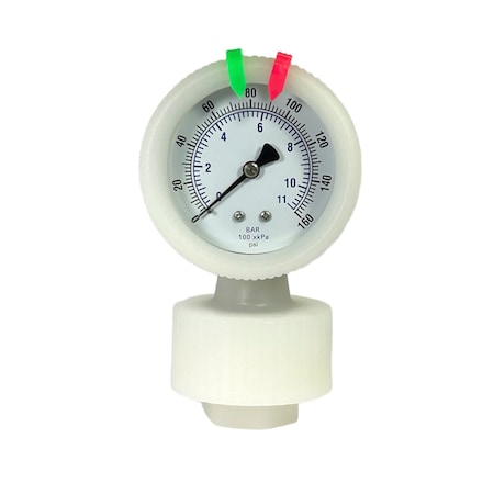 Kodiak Controls PVDF Pressure Gauge, PTFE Diaphragm, 2.5 in Dial, 1/4 in NPT, 0-160 psi KC701LD-ST25-160