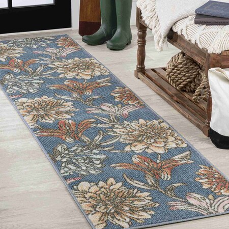 Jonathan Y Giglio Modern Botanical Flower Blue/Orange/Cream 2 ft. x 8 ft. Runner Rug CTP202A-28