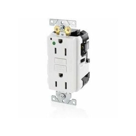 Leviton Self-Test GFCI Receptacle, Lev-Lok, 15 Amp, 125 VAC, 5-15R NEMA MGFN1-HGW