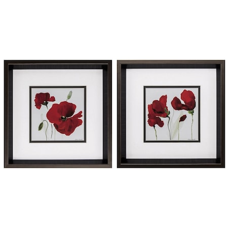 Homeroots 12" X 12" Brushed Silver Frame Red Poppy, Set Of 2, 2PK 365173