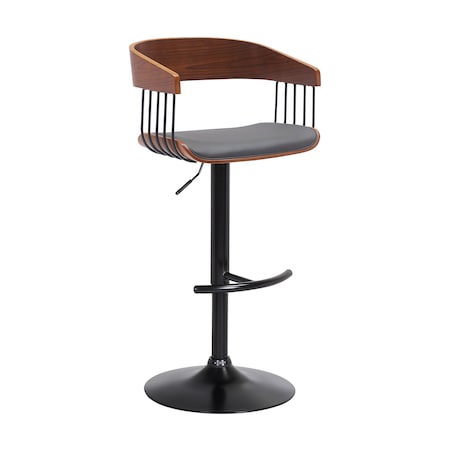 Armen Living Larisa Adjustable Walnut Wood Bar Stool in Gray Faux Leather with Black Metal LCLABAWAGRY