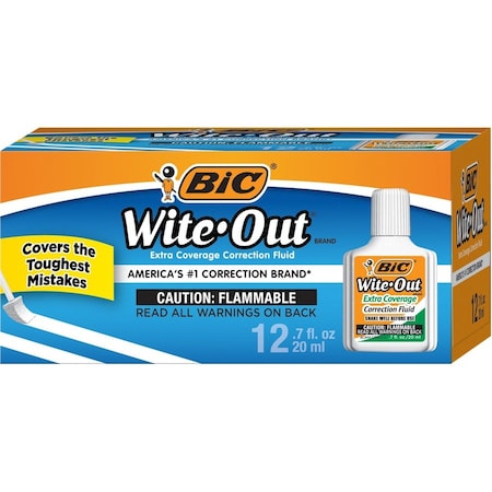 Bic Bic Corporation BICWOFEC12WE Correction Fluid- Extra Coverage Formula- 20ml- White WOFEC12 WHI