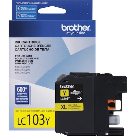 Brother Brother Innobella LC103Y Original Ink Cartridge - Inkjet - High Yield - 600 Pages - Yellow - 1 Each LC103Y