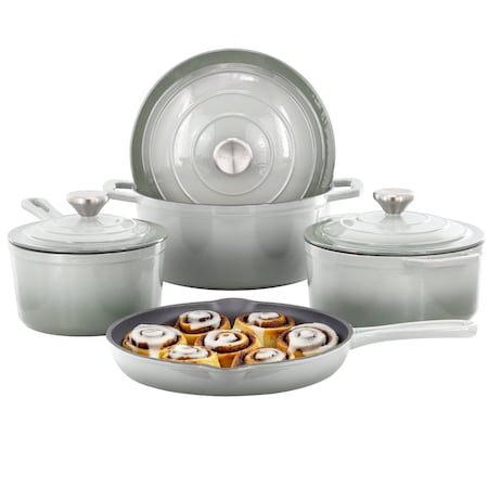 Megachef 7 Piece Enameled Cast Iron Cookware Set in Gray 750124530M
