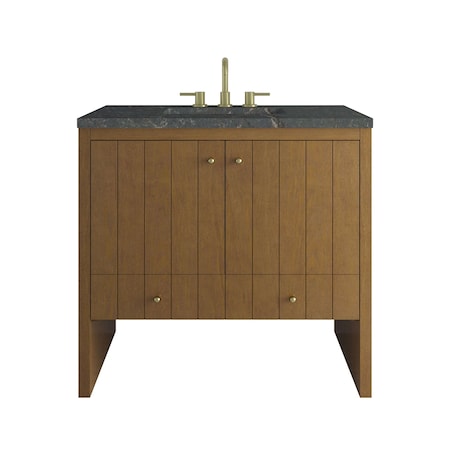 James Martin Vanities Hudson 36" Single Vanity, Honey Oak w/ 3 CM Parisien Bleu Silestone Top 435-V36-HNO-3PBL