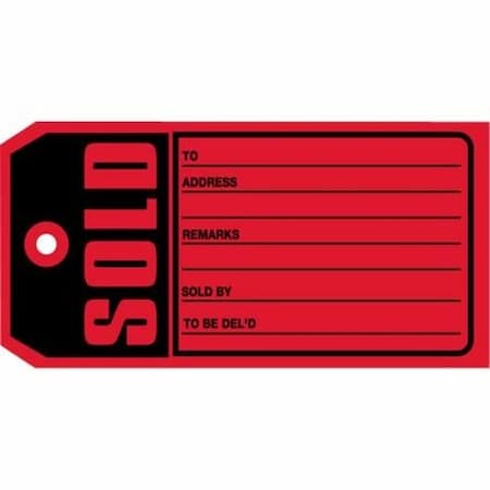 Partners Brand Tag, Print, Sold, 4 3/4x2 3/8", PK500, 13 Point Cardstock, Red/Black, 500 PK G2530