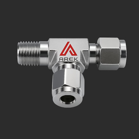Arek Male Run Tee 3/8 in Tube OD X 3/8 in NPT SS 316 RL128 MRT _3/8 X 3/8