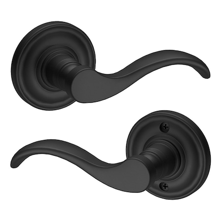 Baldwin Passage Curve Lever and Traditional Round Rose with 6AL Latch and Dual Strike Satin Black Finish PSCURTRR190