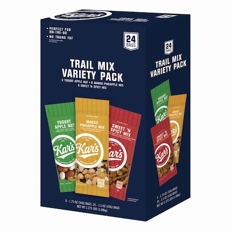 Kars Trail Mix Variety Pack, Mango Pineapple/Sweet N Spicy/Yogurt Apple Nut, 24PK KAR08363