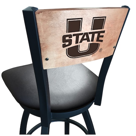 Holland Bar Stool Co 36" Blk Wrinkle Utah State Swivel Bar Stool, Laser Engraved Back L03836BWMedMplAUtahStBlkVinyl