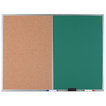 Aarco Combination Board, Natural Pebble Grain Cork Bulletin Board/Green Chalkboard w/ Al Frame, 36''Hx48''W DCO3648G