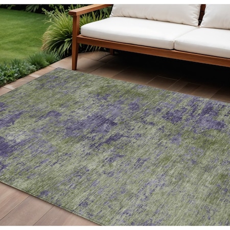 Homeroots 9' X 12' Olive Green And Dark Purple Abstract Washable Indoor Outdoor Area Rug 609365