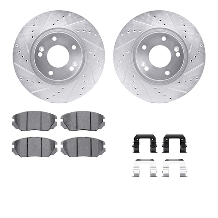 Dynamic Friction Co DFC Rotors-Drilled & Slotted-Silver w/ EURO 5000 Ceramic Brake Pads Incl Hdw 7612-03001