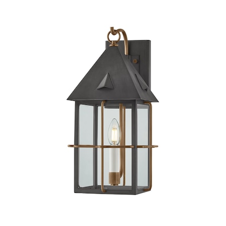 Troy Lighting Toby 1 Light Exterior Wall Sconce, Patina Brass And Graphite, 8 In x 17 In B6617-PBR/GRA