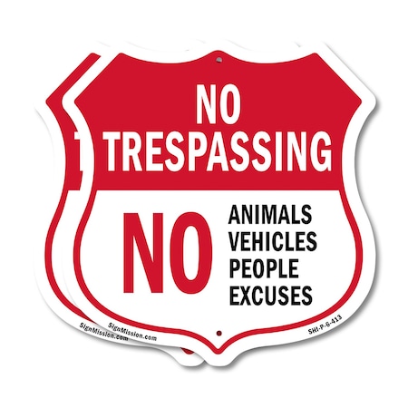 Signmission No Trespassing Shield Sign No Animals Ve, 6 inch X 6 inch, Plastic Sign, 2PK SHI-P-2PACK-6-413