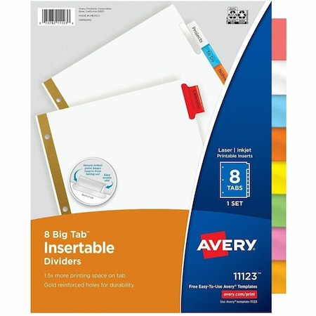 Avery Dividers, Insert, 8-Tab, Multi 8PK AVE11123