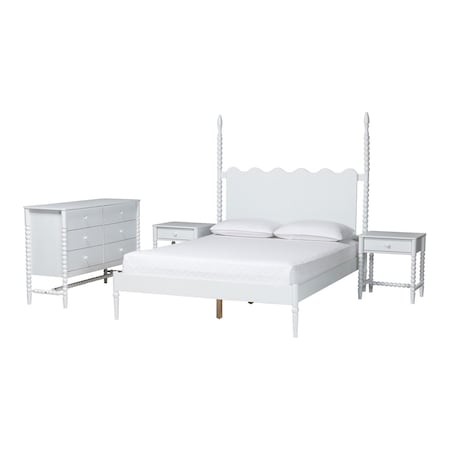 Baxton Studio Brantley Spindle Bedroom Set, White, Queen 272-14810-14810-14811-14813-ZORO