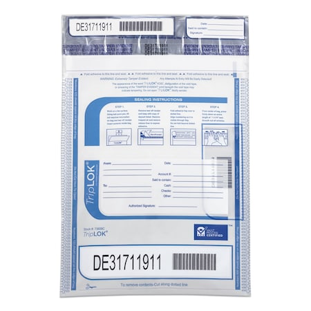 Control Papers TripLOK Series A Tamper-Evident Bags, 9 x 12, Clear, 100PK 585028