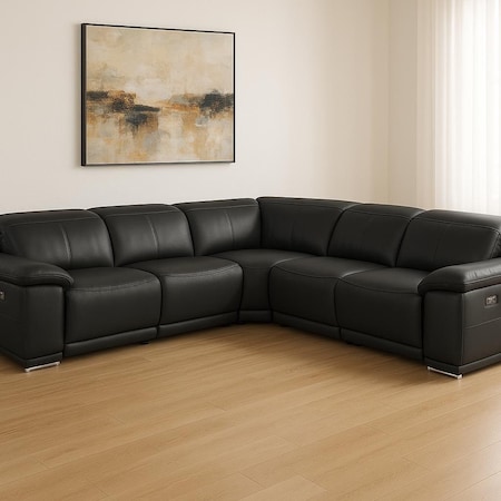 Homeroots Black Italian Leather Modular L Shaped Five Piece Corner Sectional 532759