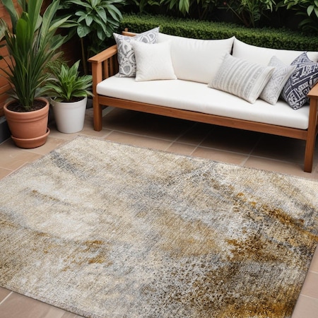 Homeroots 9' X 12' Brown Abstract Washable Non Skid Indoor Outdoor Area Rug 559575