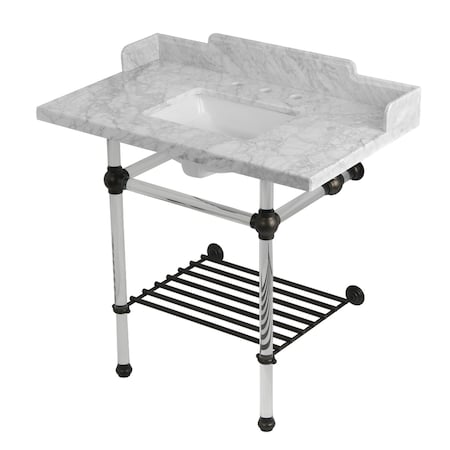 Kingston Brass 36-Inch Carrara Marble Console Sink with Acrylic Legs and Shelf, 8-Inch, 3-Hole LMS36MASQB5