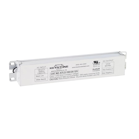Keystone Constant Voltage LED Driver; 120-277V input, 12V output, 96W KTLD-100-UV-12V-CP