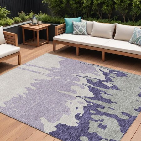 Homeroots 9' X 12' Purple And Ivory Abstract Washable Indoor Outdoor Area Rug 613654