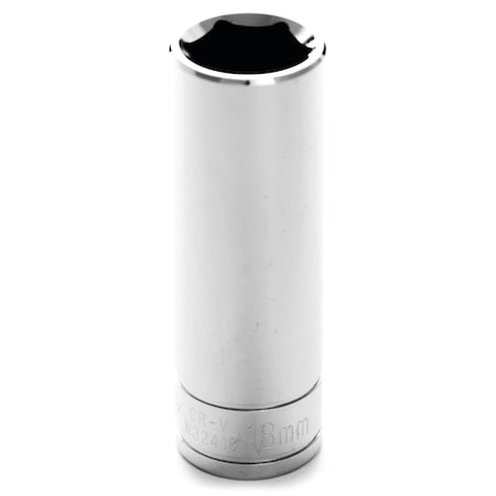 Perform Tool Socket 1/2 In Drive; 18 mm; Metric; Deep Socket; 6 Point; Polished Nickel Chrome Plated; Vanadium W32418