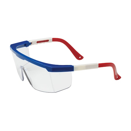 Bouton Optical Semi-Rimless Safety Glasses w/Red / White / Blue Frame, Clear Lens and Anti-Scratch Coating 250-24-0300