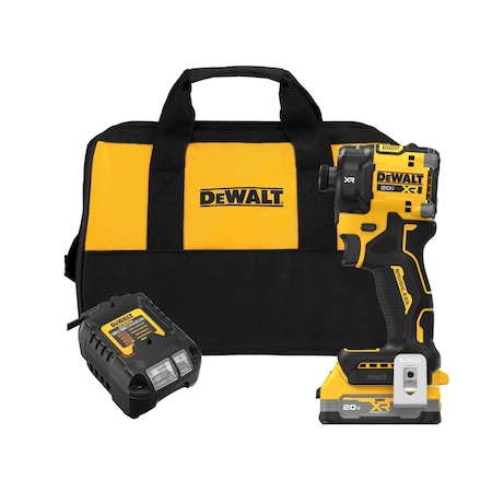 Dewalt 20V MAX XR Impact Driver Kit + XR Powerstack, 1/4 in., Quiet Hydraulic DCF870E1