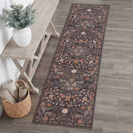 Jonathan Y Primrose Art Nouveau Floral Border Non-Slip Machine-Washable Taupe/Multi 2 ft. x 8 ft. Runner Rug BTF100F-28