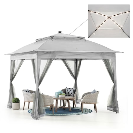 Sunjoy 11 ft. x 11 ft. Pop Up Portable Steel Gazebo with Solar LED Lighting, Grey A109004402