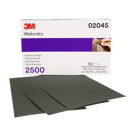 3M 3M Abrasive Sheet, 02045, 2500, 5 1/2 x 9 in, 5PK 401Q