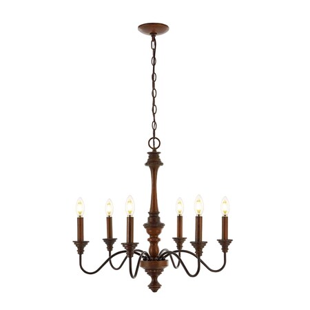 Jonathan Y Oakley 25" 6-Light Midcentury Farmhouse Iron LED Chandelier, Wood Finished/Oil Rubbed Bronze JYL1320A