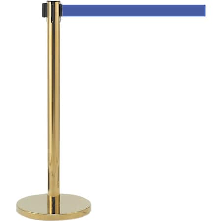 Retractable Belt Barrier, Brass Finish/Blue Belt, 7 ft Length, Brass
