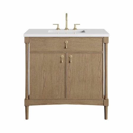 James Martin Vanities Kinnsden 36" Single Vanity, Weathered Oak w/ 3 CM White Zeus Silestone Top D680-V36-WTO-3WZ