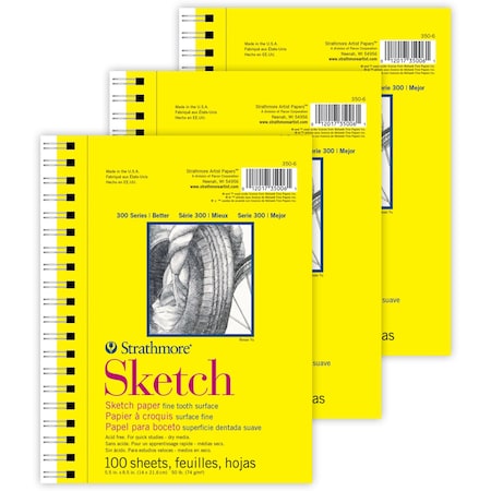 Strathmore 300 Series Sketch Pad, Side Wire Binding, 100 Sheets, 5.5x8.5 inch, 3PK P350-6-3