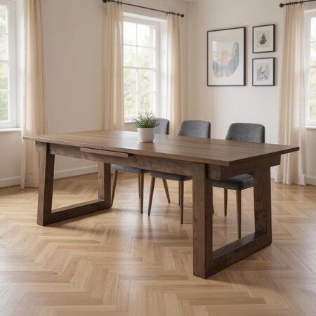 Homeroots 106" Dark Brown Solid Wood Self-Storing Leaf Sled Base Extendable Dining Table 604023