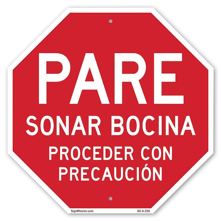 Signmission Pare Sonar Bocina Proceder Con Prec, 6 Inch X 6 Inch, Plastic Sign OC-P-6-205