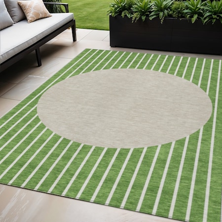 Homeroots 5' X 8' Green And Gray Striped Washable Indoor Outdoor Area Rug 597158