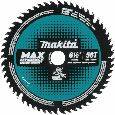 Makita Carbide-Tipped Max Effcy Cordless Plunge Saw Blade, Wood, MDF, Laminate, 6-1/2in, 56 TPI B-57342