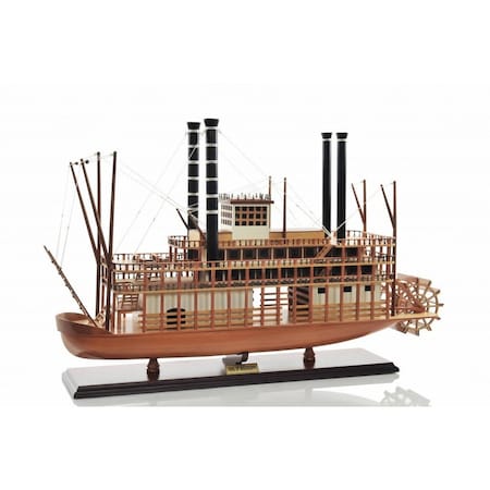 Homeroots 17" Wood Brown Solid Wood Hand Painted King of Mississippi Model Boat 401940
