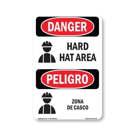 Signmission OSHA Danger Sign, Hard Hat Area Bilingual, 5in X 3.5in Decal, OS-DS-D-35-VPR-1292 OS-DS-D-35-VPR-1292