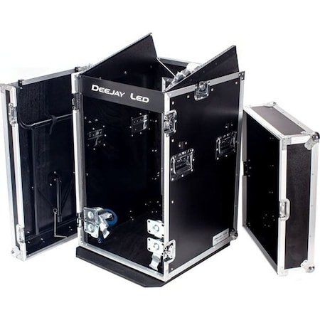 Deejay Led Fly Drive Case 11u Space Slant Mixer Rack / 16u Space Vertical Rack System W/Caster Board & Side Ta TBH11M16UCT