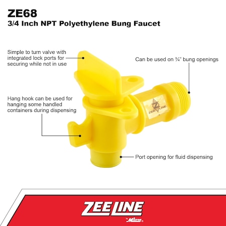 Zeeline Polyethylene Bung Faucet, 34 NPT ZE68
