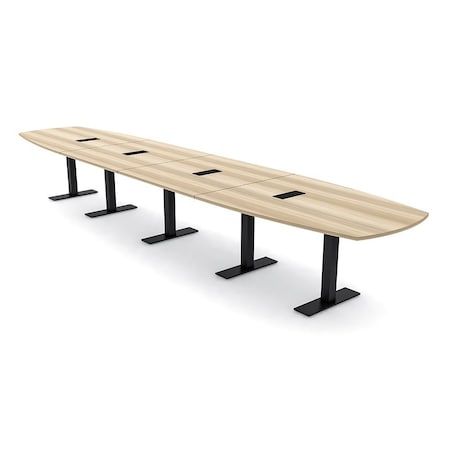 Skutchi Designs Arc Boat Conference Table With Power, 48 in W, 216 in L HAR-ABOT-48X216-T.BK-K525-EBLK