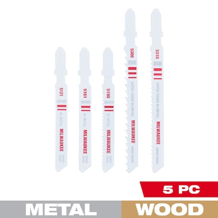 Milwaukee Tool 5 pc. Bi-Metal T-Shank Jig Saw Blade Set 49-22-1178