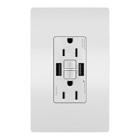 Legrand USB Receptacle, 15 A, White, Nylon 1597TRUSBAAW